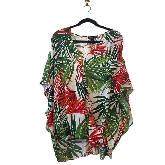 INC International Concepts Womans Plus Size 3X Cold Shoulder Tropical Print Top - Picture 2 of 5